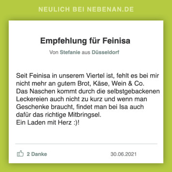 Eine Empfehlung von Stefanie für den Feinkostladen Feinisa in Düsseldorf