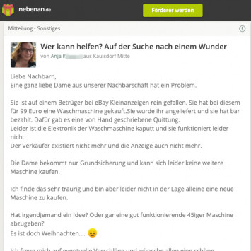 Screenshot von Anjas Beitrag bei nebenan.de